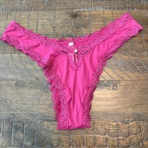 Victoria's Secret Panty Size XL Lace Trim Brazilian Panty Fuchsia Pink